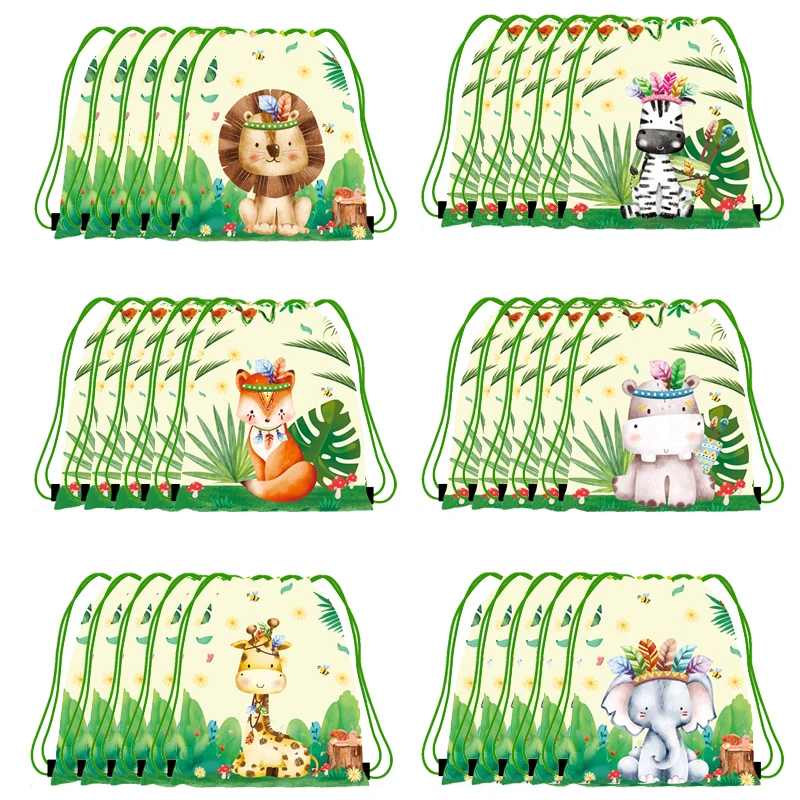 Color: Deep Sapphire, Size: XL - 6/12//24/30pcs Jungle Animal Drawstring Bags Jungle Wild Animals Party Favors Kids Jungle Animals Birthday Party Supplies