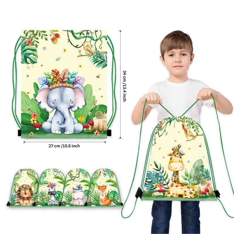 Color: Deep Sapphire, Size: XL - 6/12//24/30pcs Jungle Animal Drawstring Bags Jungle Wild Animals Party Favors Kids Jungle Animals Birthday Party Supplies