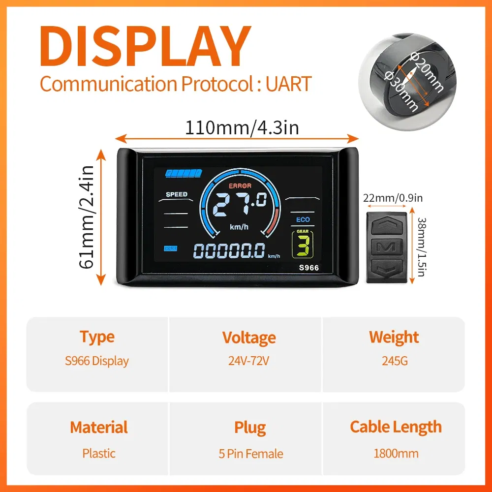 Color: light green - Ebike Sine Wave Waterproof Controlle 17A 26A 30A, with Color S966 Display Compatible Hall and Hall free Hub Motor Controller