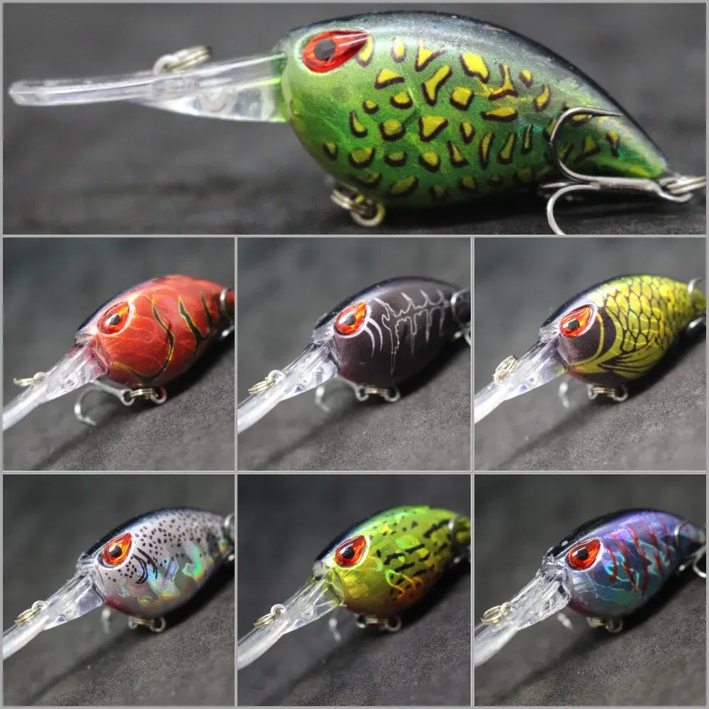 Color: Light Brown - wLure Crankbait Wobble Fishing Lure 6cm 5g Deep Diving Tight Action Fresh Water Hard Bait Floating 8# Hooks Insect Bait C770