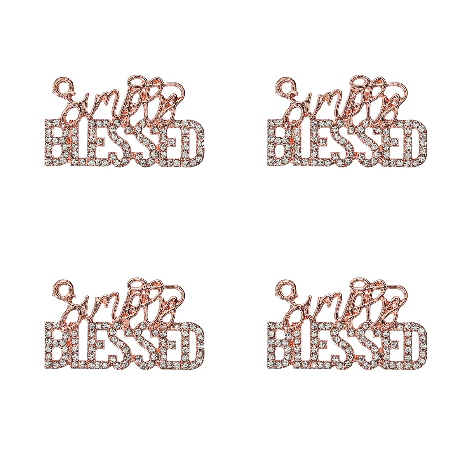 Metal color: ROSE GOLD COLOR, Ships From: CHINA - 10pcs Rhinestone BLESSD Letter Charms for DIY Bracelet Bangle Making LTC0419-LTC0422