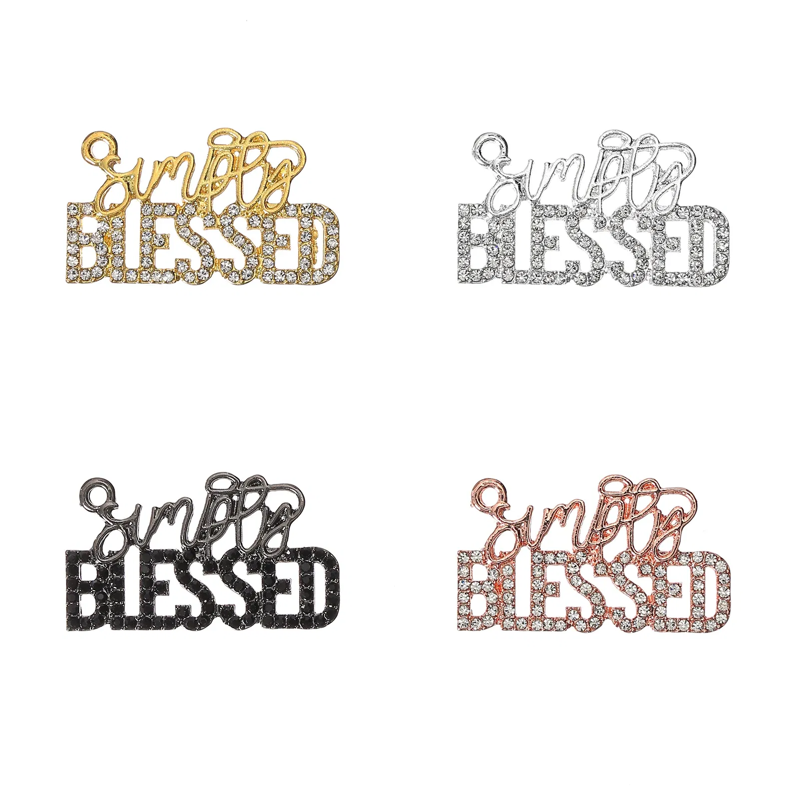 Metal color: ROSE GOLD COLOR, Ships From: CHINA - 10pcs Rhinestone BLESSD Letter Charms for DIY Bracelet Bangle Making LTC0419-LTC0422