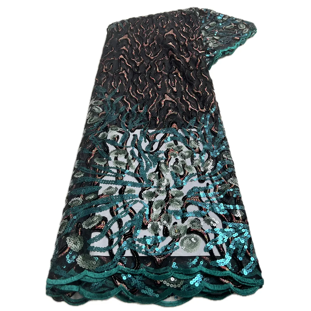 Color: Dark Purple, Length: 5 yards, Width: 120cm - 2025 African Nigerian Tulle Lace Fabric Sequins Sewing Guipure Beads Stone Embroidery Dresses High Quality 4 Yards