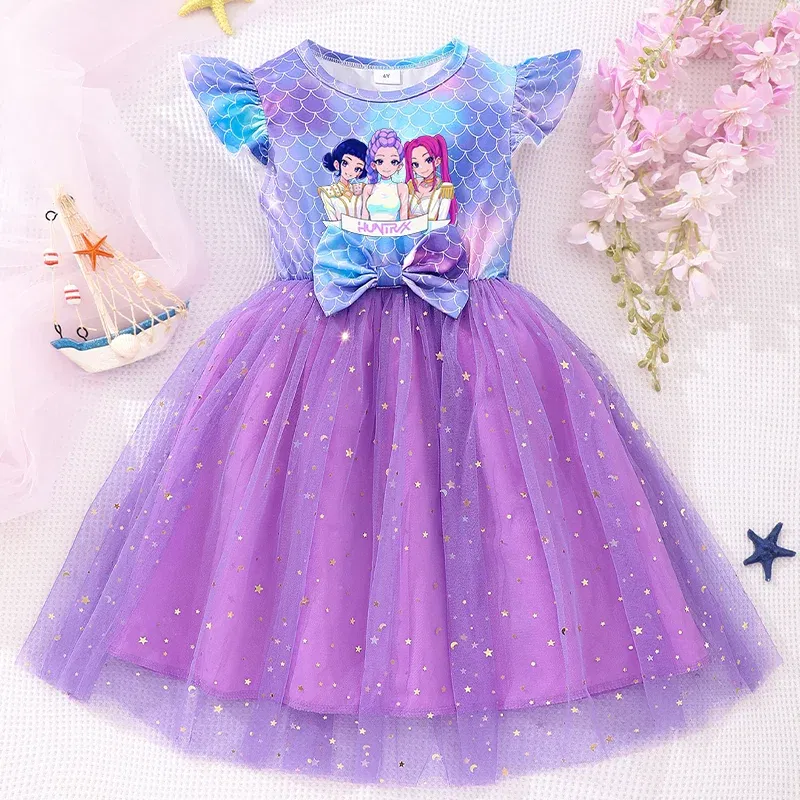 Color: Yellow, Size: One Size, Ships From: CHINA, Height: 164 - KPop Demon Hunter Christmas Princess Dress Girl Fashion Casual Autumn Butterfly Dress Wedding Birthday Party Dress Gift Clothes