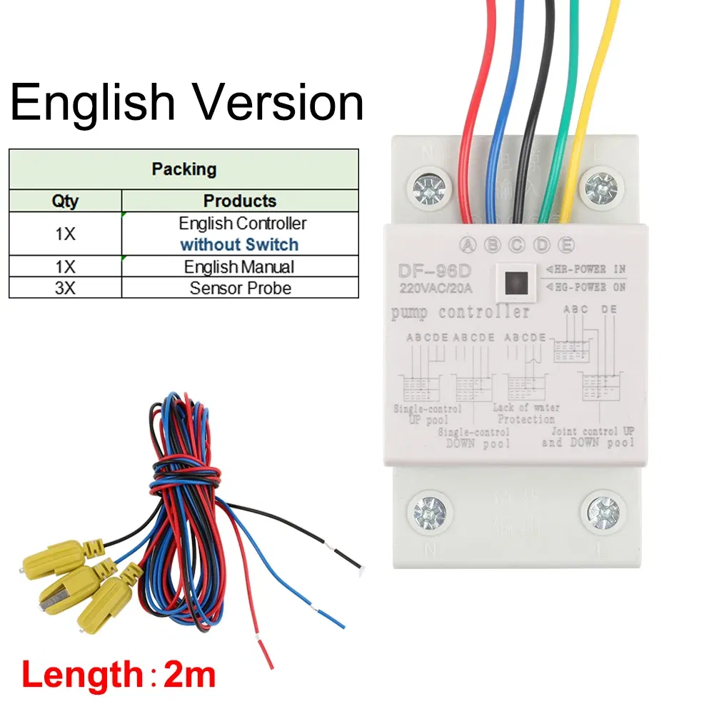 Color: Navy Blue, Ships From: CHINA - DF-96D Automatic Water Level Controller Switch 20A 220V Water tank Liquid Level Detection Sensor Water Pump Controller 2m wires