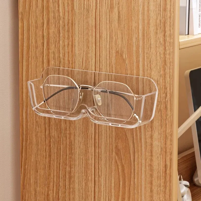 Color: Brown - Glasses Display Cabinet Sunglasses Storage Box Wall Mounted Perforated Free Sunglasses Storage Glasses Rack Home Tidying