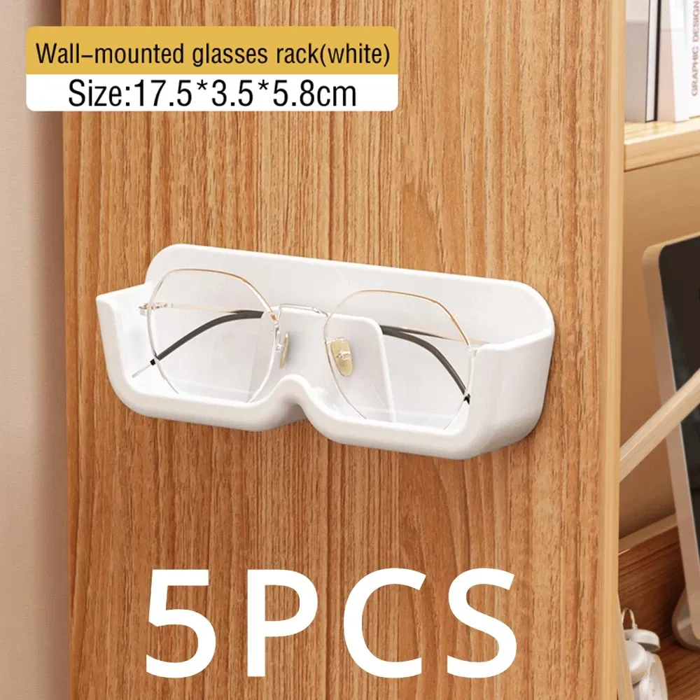 Color: Brown - Glasses Display Cabinet Sunglasses Storage Box Wall Mounted Perforated Free Sunglasses Storage Glasses Rack Home Tidying