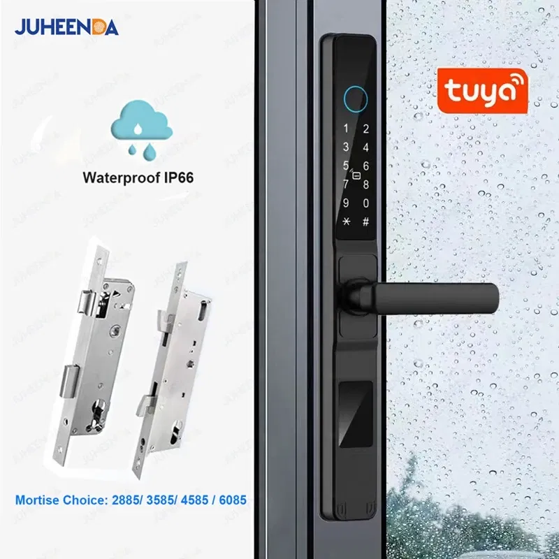 Color: purplish red, Ships From: CHINA - Tuya Smartlife WiFi Remote Control Waterproof Smart Lock Sliding Aluminum Door Digital Password Card Fingerprint Electronic Lock