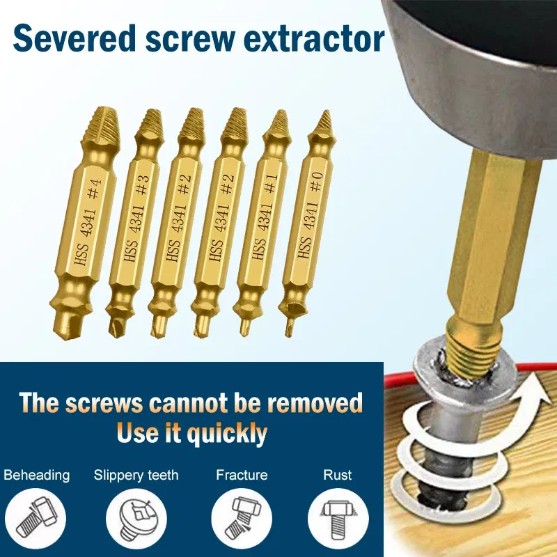 Color: 6pcs silver - Broken Double Head Screw Extractor Sliding Thread And Broken Wire Remover 4341 Hexagon Drill Set Broken Wire Extractor