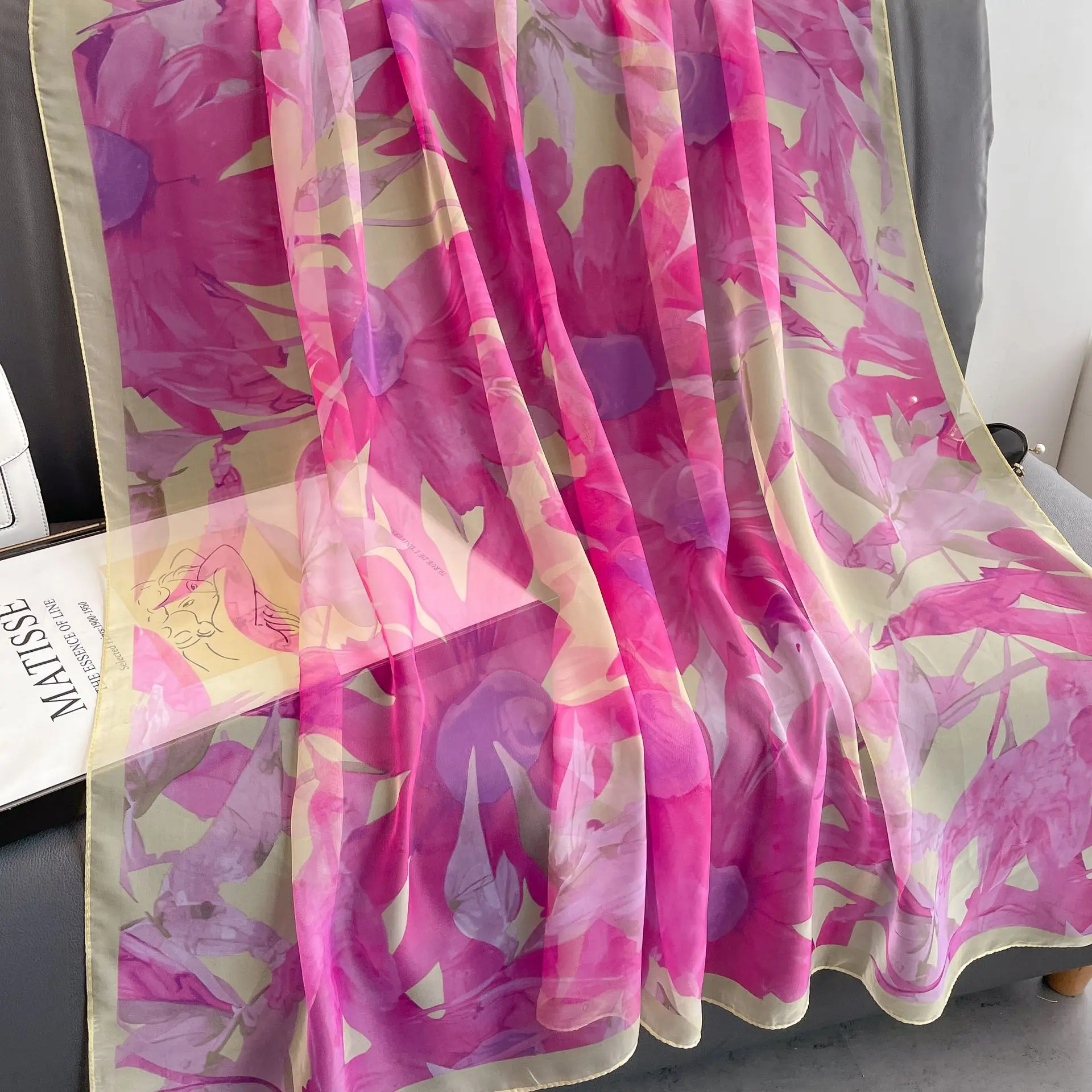 Color: Gold, Size: One Size - New Fashion Pink Silk Scarf Soft Stoles Women Summer Hijab Scarf Luxury Print Sunscreen Shawl Wraps Bandana Ladies Head Scarves