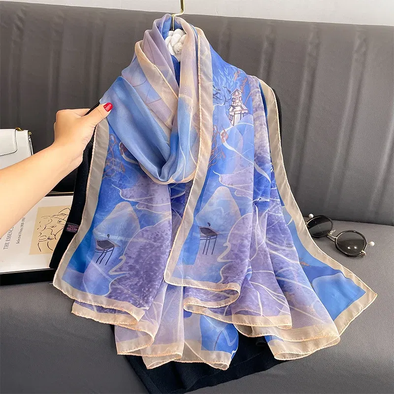 Color: Gold, Size: One Size - New Fashion Pink Silk Scarf Soft Stoles Women Summer Hijab Scarf Luxury Print Sunscreen Shawl Wraps Bandana Ladies Head Scarves