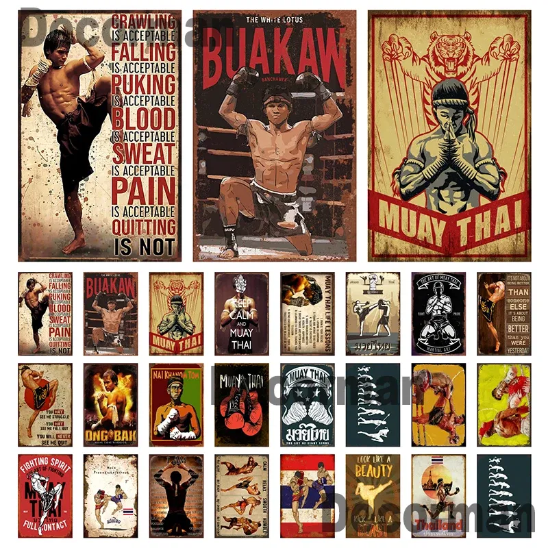 Color: Light Yellow - [ Mike86 ] Muay Thai Tin Sign Wall Home Boxing Thailand Metal Poster art Painting Pub LTA-3188 20*30 CM