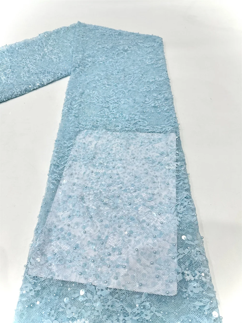 Color: Ivory, Width: 120cm, Length: 5 yards - Luxury French Mesh Beads Lace Fabric 2025 High Quality African Sequins Mesh Lace Fabrics For Nigerian Women Wedding Dress Sewing