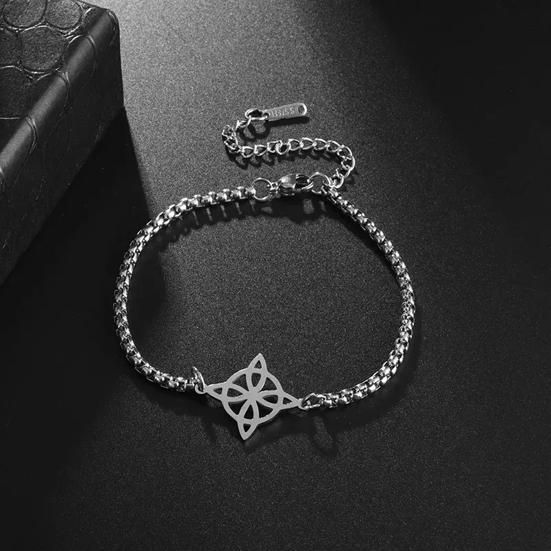 Metal color: Hot Pink - Witch Knot Cuff Stainless Steel Pagan Witchcraft Symbols Magic Knot Women\'s Good Luck Amulet Bracelet Celtic Knot Bracelet