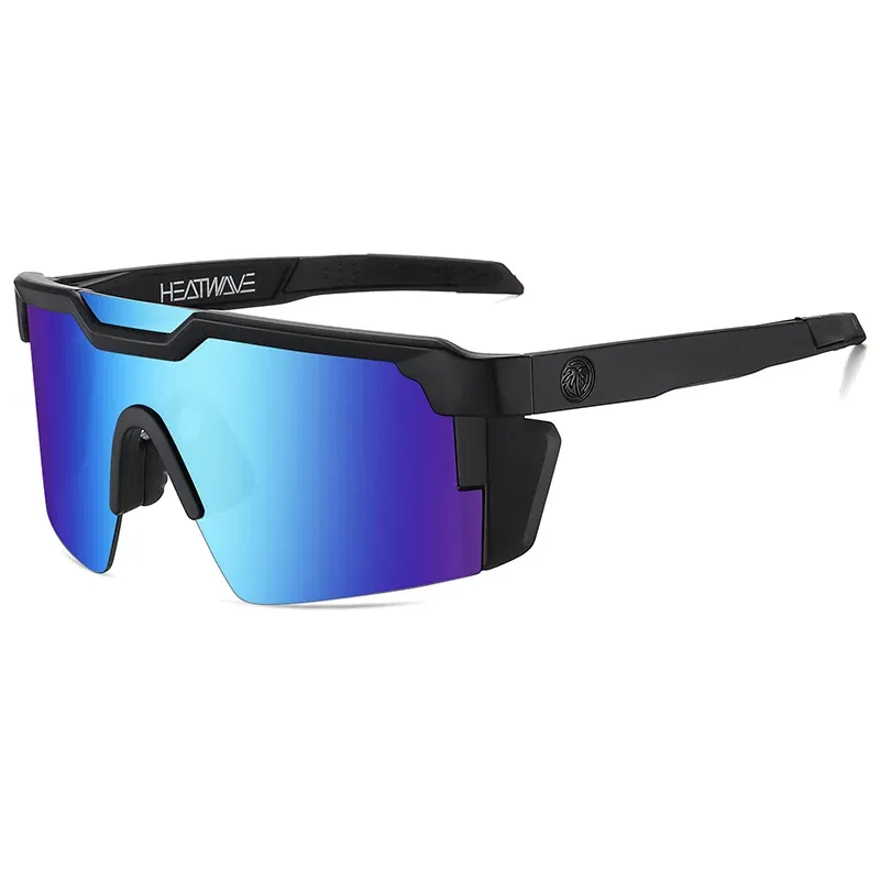 Lenses Color: black, Frame Color: BROWN - NEW High quality luxury Heat Wave brand sunglasses square Conjoined lens cycling Women men sun glasses UV400