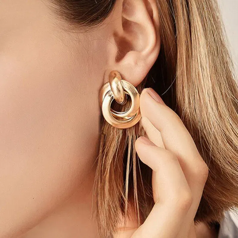 Metal Color: Antique Silver Plated - Gold Color Metal Drop Earrings Irregular Hollow Heart Pendants Earrings Twisted Geometric Personality Earrings for Women