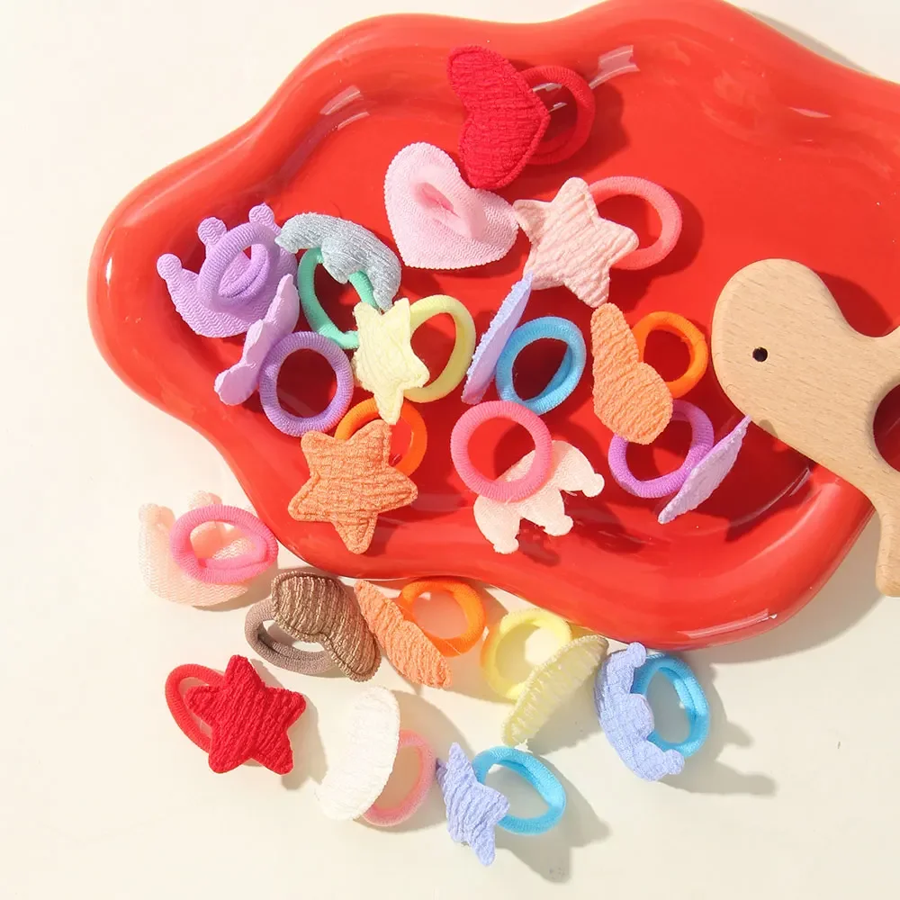 Color: Apricot - 10/30Pcs Children Hairbands No Harm Hair Cartoon Towel Rope Ponytail Holder Kids Mini Rubber Band Headwear Girls Halloween Gift