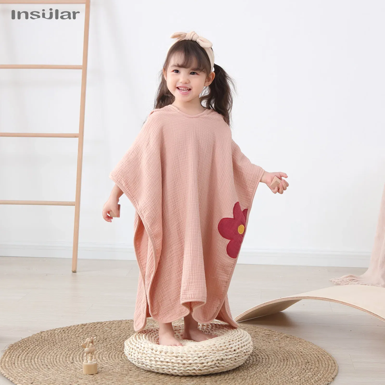Color: Blue - Muslin Baby Hooded Poncho Towel Children's Hooded Bath Towel Soft Kids Beach Bathing Stuff Infant Washcloth