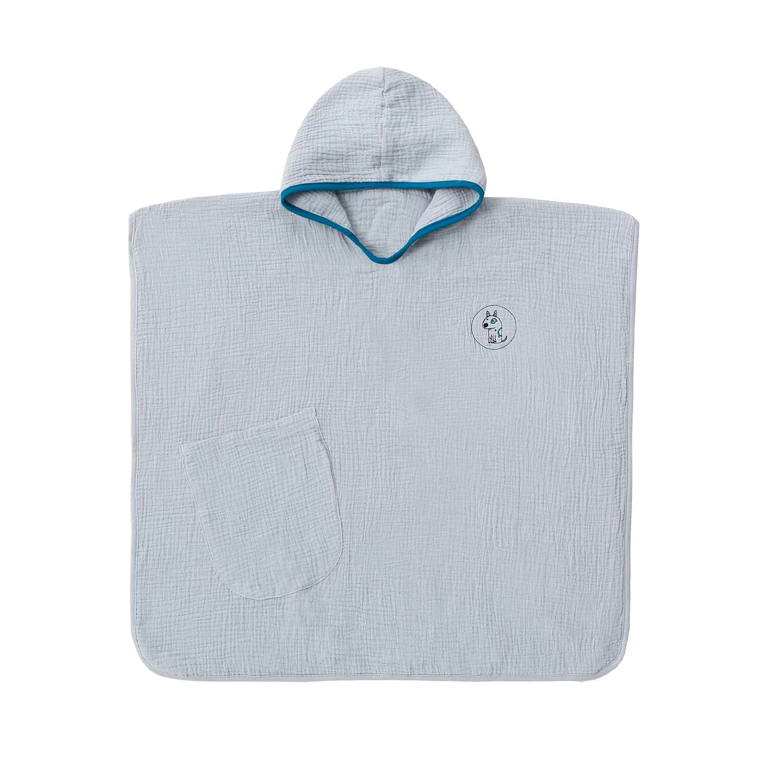 Color: Blue - Muslin Baby Hooded Poncho Towel Children's Hooded Bath Towel Soft Kids Beach Bathing Stuff Infant Washcloth