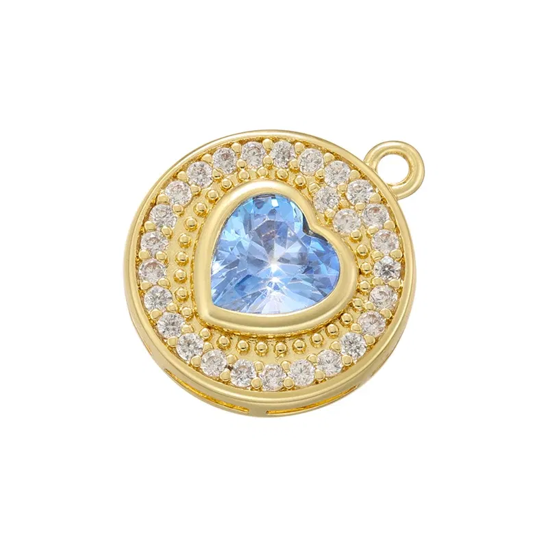 Metal color: Rhodium Plated - ZHUKOU Round jewelry pendants Pink Heart Cubic Zirconia charms for jewelry making Brass accessories Supplies for jewelry VD1357