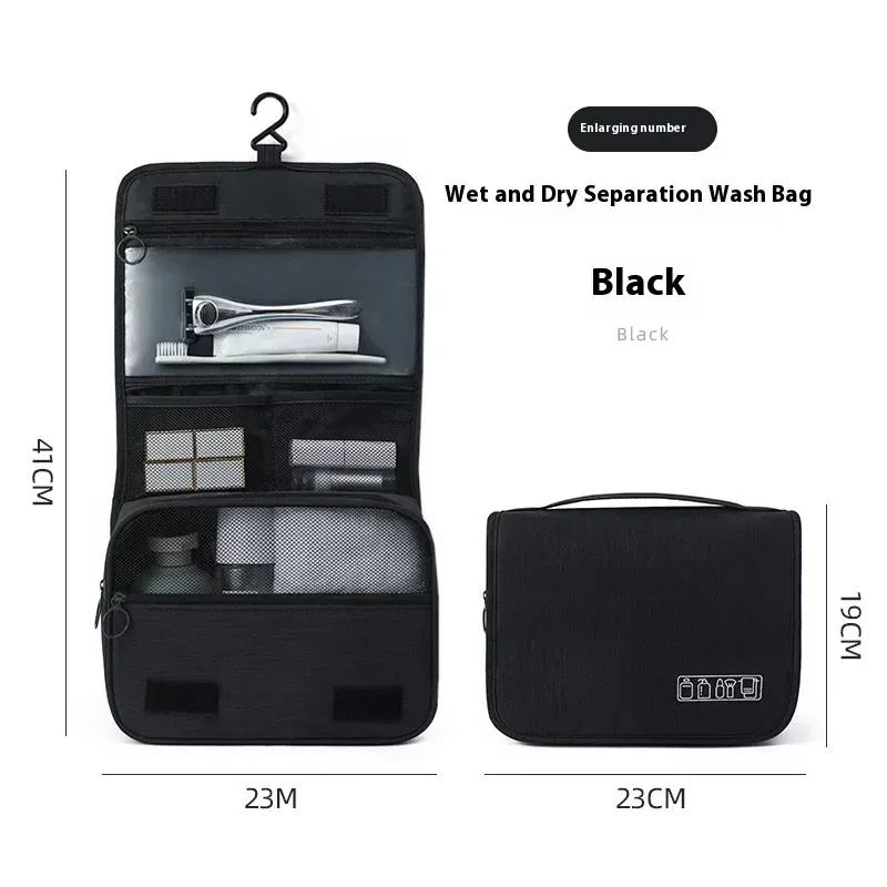 Color: Beige - Foldable Toiletry Bag Organizer Hanging Storage Bathroom Makeup Case Cosmetic Bag Travel For Travel Business