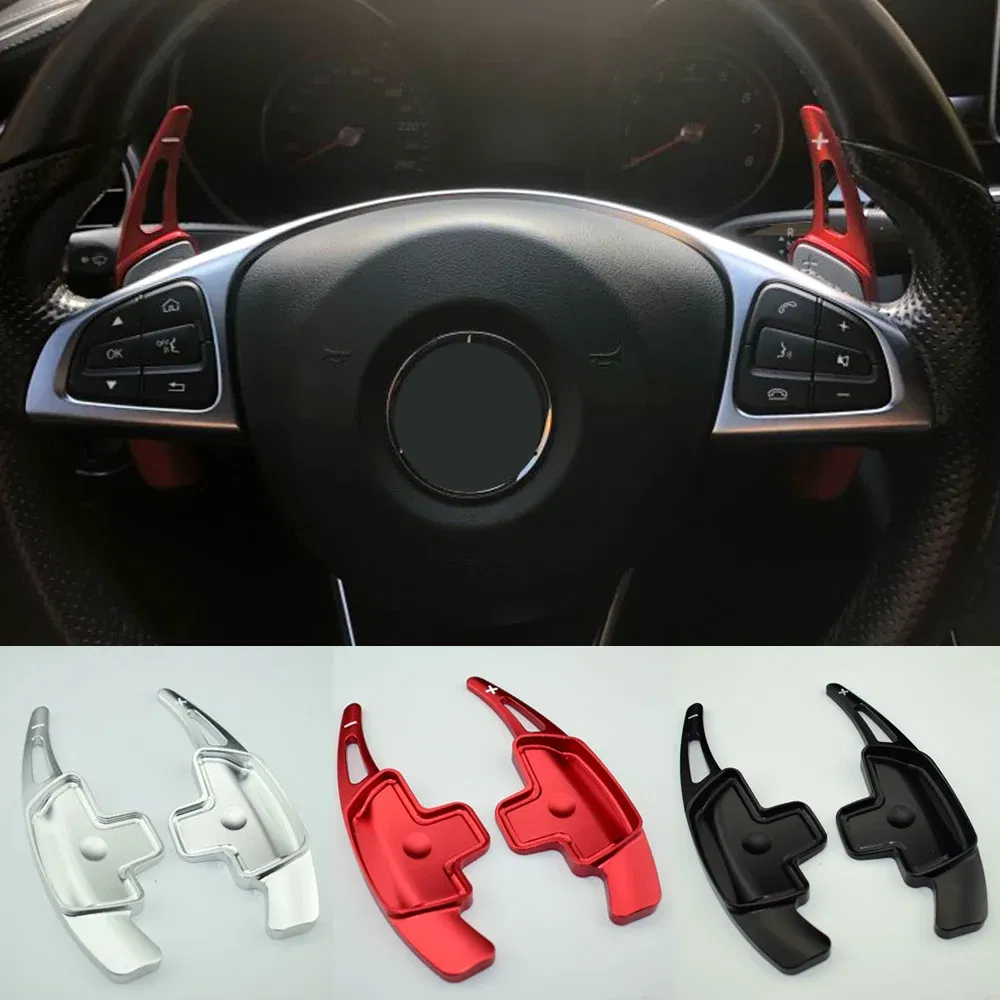 Color Name: Red - 2PCS Aluminum Car Steering Wheel Paddle Shifter Extension For Mercedes Benz A B C E GLE Class W176 W205 W246 C117 W218
