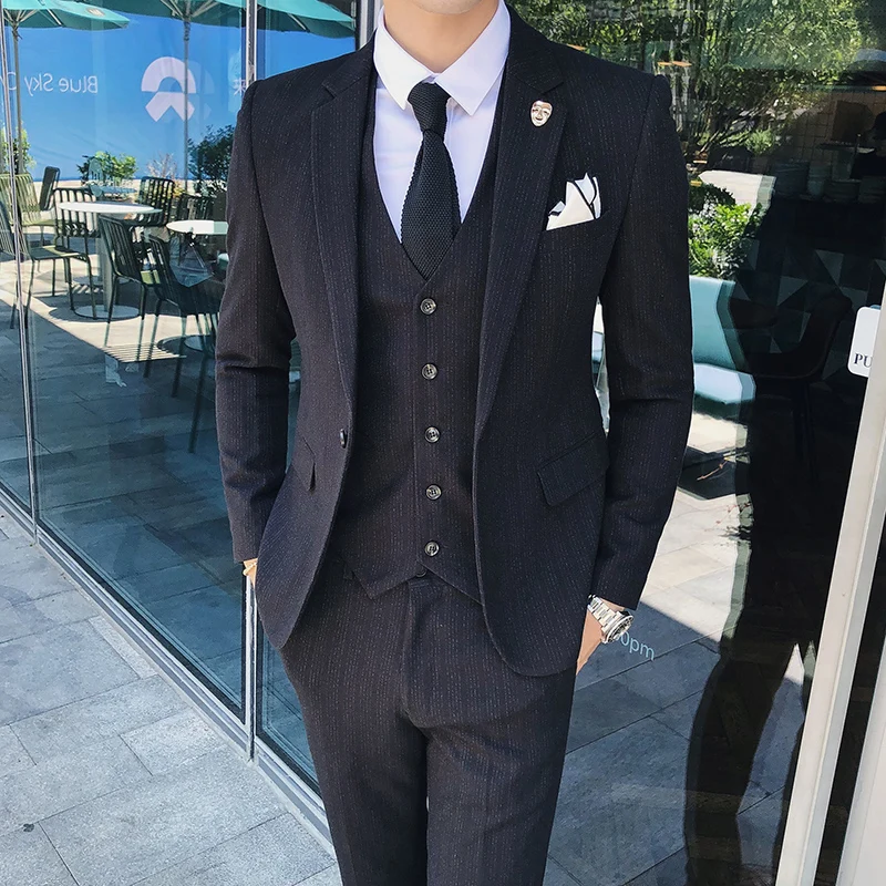 Color: Turquoise, Size: XL - Gray Men Classic Striped/Checked Suits, Business Office 3 Piece, Asian Size Slim Fit Men Dress Jacket & Pants with Vest, S-4XL