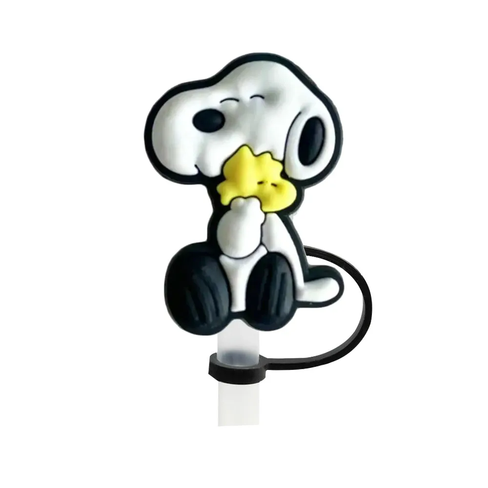 Color: Burgundy - 1-12PCS Cute  MINISO Snoopy Straw Cover Cap With 30&40Oz Cup10mm Straw Toppers Reusable Dust-Proof Straw Caps Cartoon Drink Stra