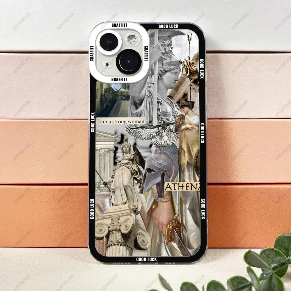 Color: Dark Grey, Material: CANVAS - Aesthetic Statue Art Phone Case For iPhone 16 15 14 13 12 11 Pro Max XS X XR Plus Mini Luxury Transparent Soft Funda