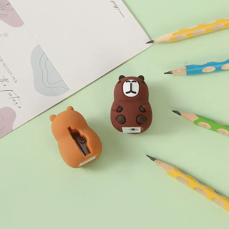 Color: Orange - Capybara Pencil Sharpener Cartoon PVC Pencil Sharpener Flexible Portable Students Stationery Supplies Teacher Rewards Gift