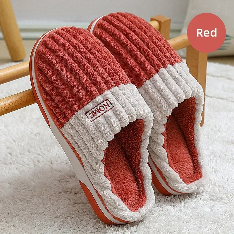 Color: Beige, Shoe Size: 38-39 - New Men Big Size 48 49 Winter Warm Slippers Women Soft Plush Furry Shoes Casual Flats Home Couples Bedroom Anti-Slip Slides