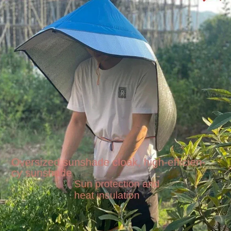 Color: black, Size: XL - Sun & Rain Protection Hooded Cape - Breathable UV Hat for Farming/Gardening - Wide Brim Bucket Hat with Neck Cover