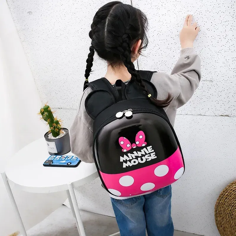Color: black - Disney Mickey mouse Minnie Children's school bag kindergarten boy girl baby backpack 2-5 minnie cute cartoon egg shell backpack