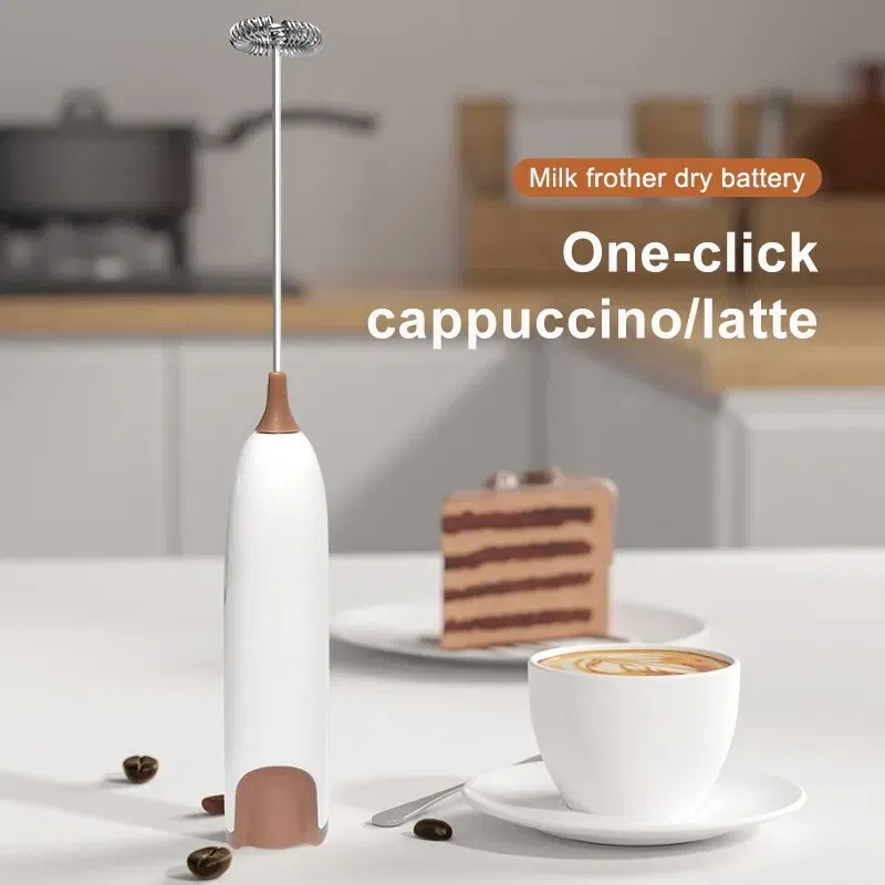 Color: light yellow - Electric Milk Frother Kitchen Drink Foamer Mixer Stirrer Coffee Cappuccino Creamer Whisk Frothy Blend Egg Beater