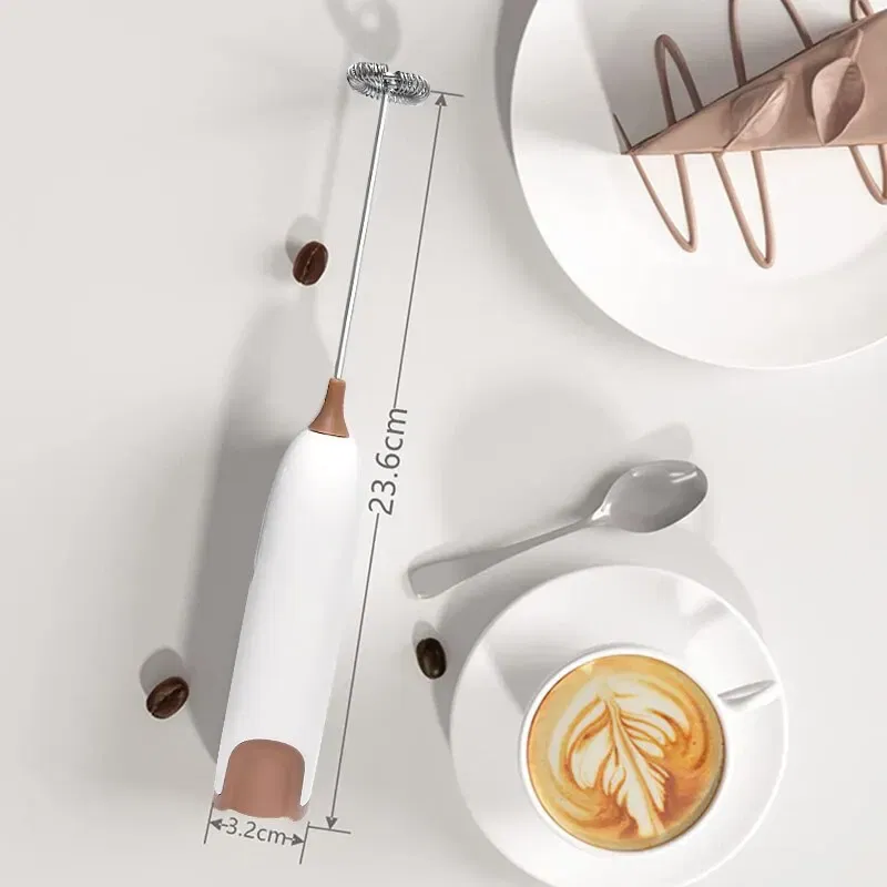 Color: light yellow - Electric Milk Frother Kitchen Drink Foamer Mixer Stirrer Coffee Cappuccino Creamer Whisk Frothy Blend Egg Beater
