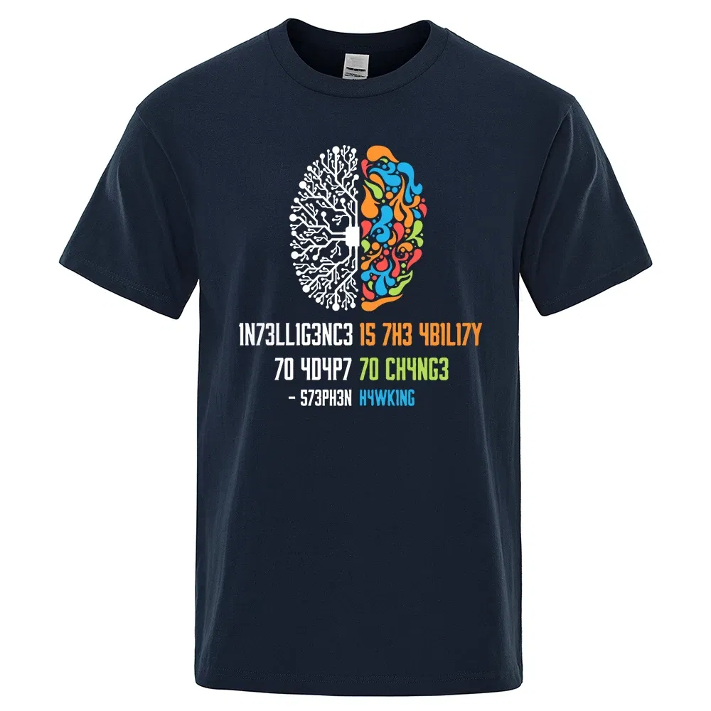 Color: SKY BLUE, Size: M - Intelligence Is The Ability To Adapt To Change Tops Men Women Shirt Loose Clothing Loose Cotton Oversize Tshirt Hip Hop Tops