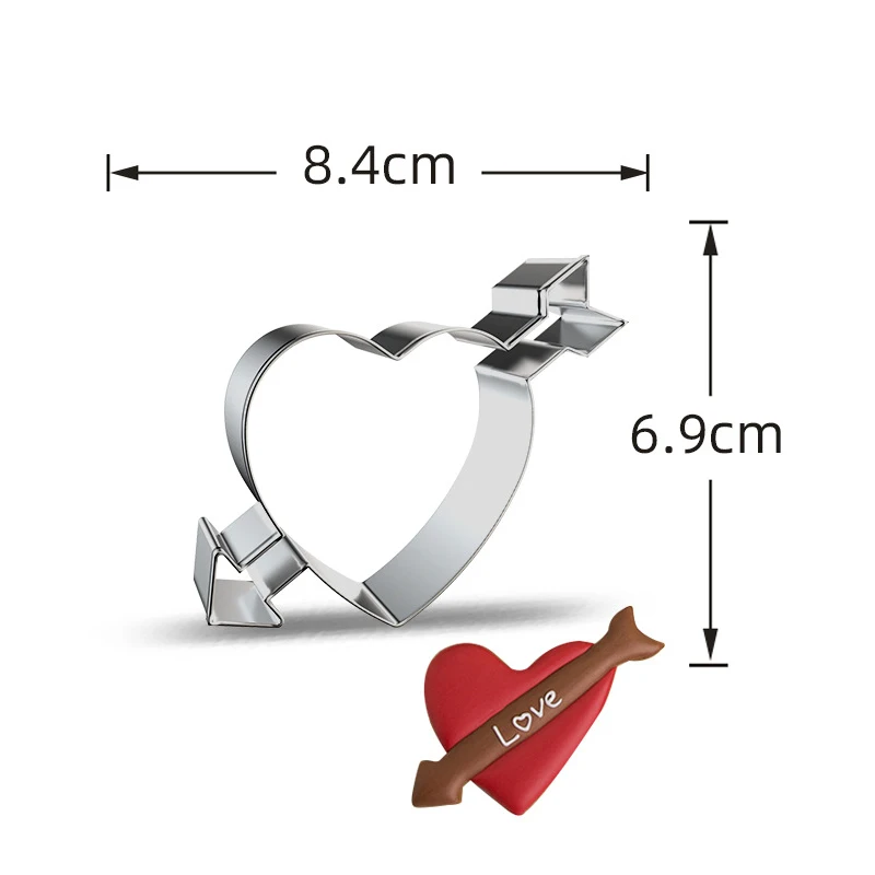 Color: light yellow - Heart Cookie Cutter Stainless Steel Biscuit Knife Baking Fruit Kitchen Tools Mold Embossing Printing