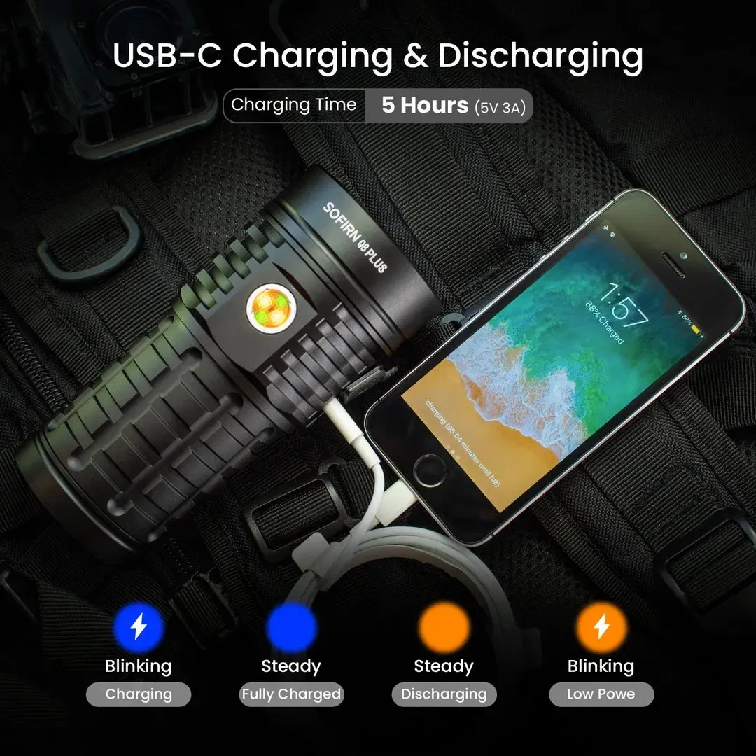 Emitting Color: changeable, Size: S, Ships From: CHINA - Sofirn Q8 Plus Super Powerful LED Flashlight 16000lm USB C Rechargeable 21700 Anduril 2.0 Torch XHP50B Reverse Charging
