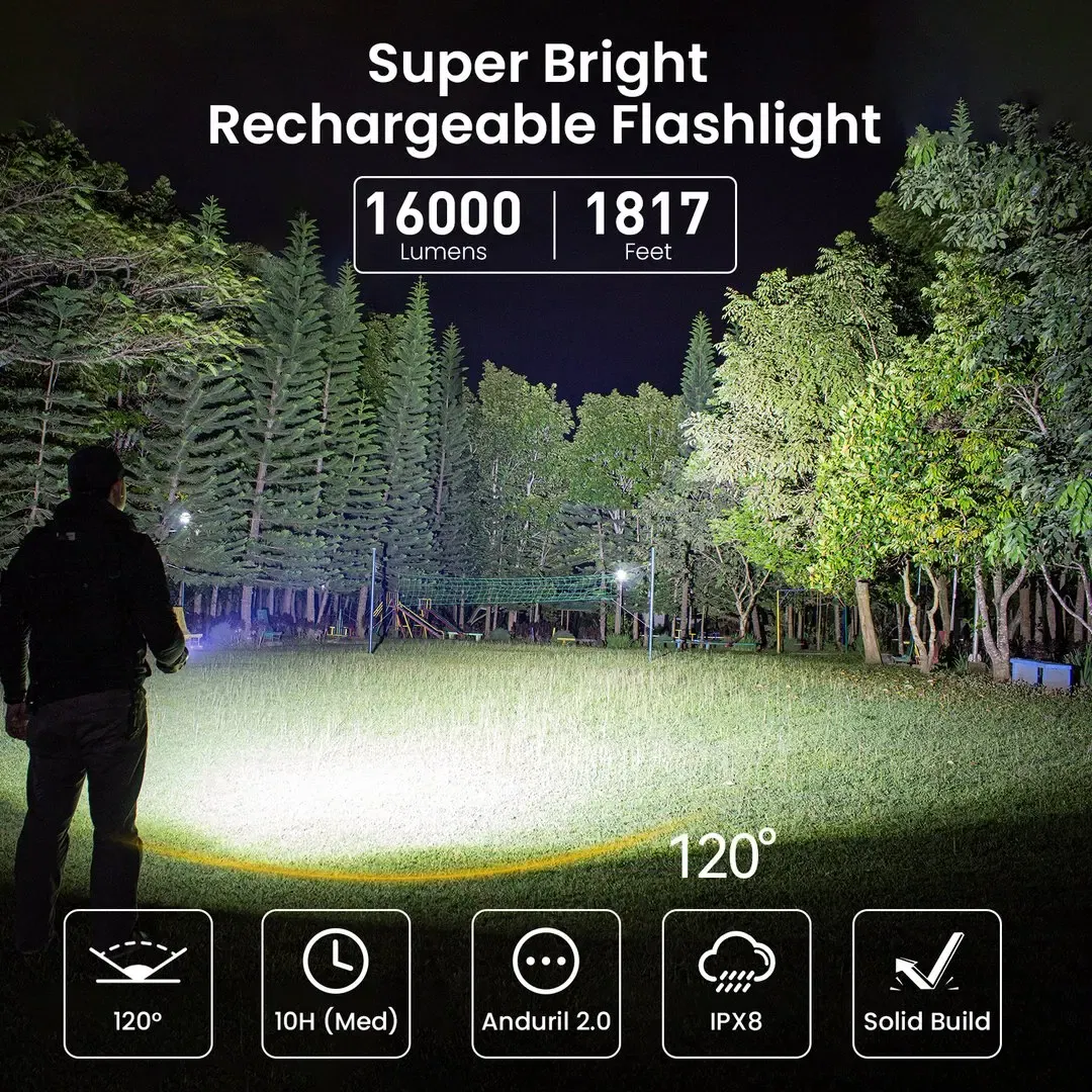 Emitting Color: changeable, Size: S, Ships From: CHINA - Sofirn Q8 Plus Super Powerful LED Flashlight 16000lm USB C Rechargeable 21700 Anduril 2.0 Torch XHP50B Reverse Charging