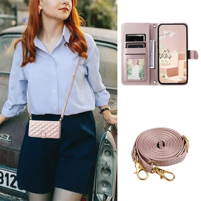 Material: Neoprene, Color: light green - Long lanyard Flip Leather Case for Samsung Galaxy Note 20 Ultra 10 9 8 Plus A10 A20E A30 A50 A70 A51 A71 A21S Wallet Card Cover