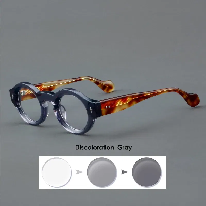 Frame Color: Yellow, Eye Prescription: +250 - VCKA Round Acetate Reading Glasses Frame Retro Men Prescription Anti-blue discolor Women Custom Optics Retro Eyewear +0.50to +10