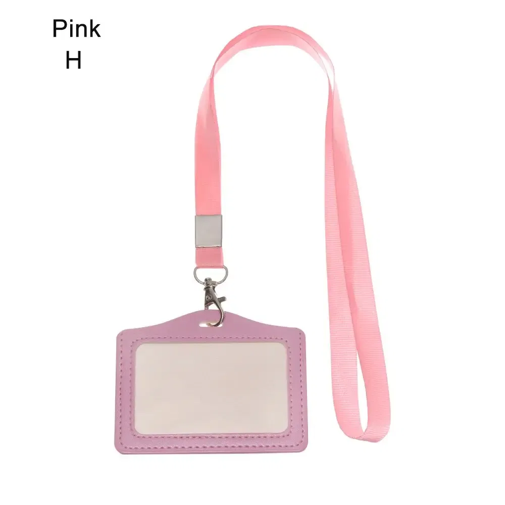 Color: dark blue - Unisex Work Card Holders With Lanyard PU Bank Card Name Credit Card Holders Card Bus ID Holders Identity Badge With Neck Strap