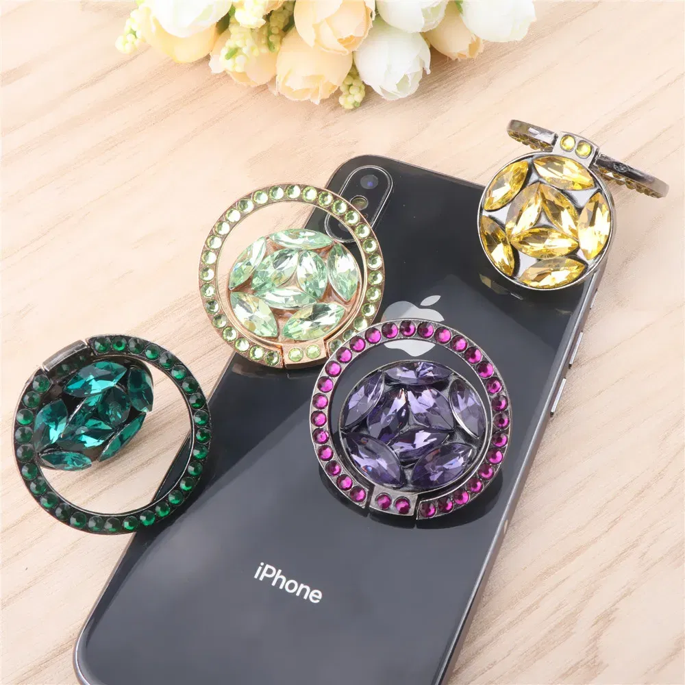 Color: GRAY - Universal Luxury Bling Diamond Phone Holder Foldable Portable Lazy Bracket Smartphone Finger Ring Stand Cartoon For iPhone11 XS