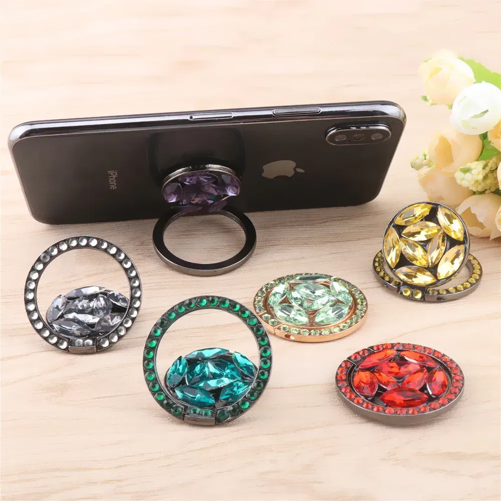 Color: GRAY - Universal Luxury Bling Diamond Phone Holder Foldable Portable Lazy Bracket Smartphone Finger Ring Stand Cartoon For iPhone11 XS