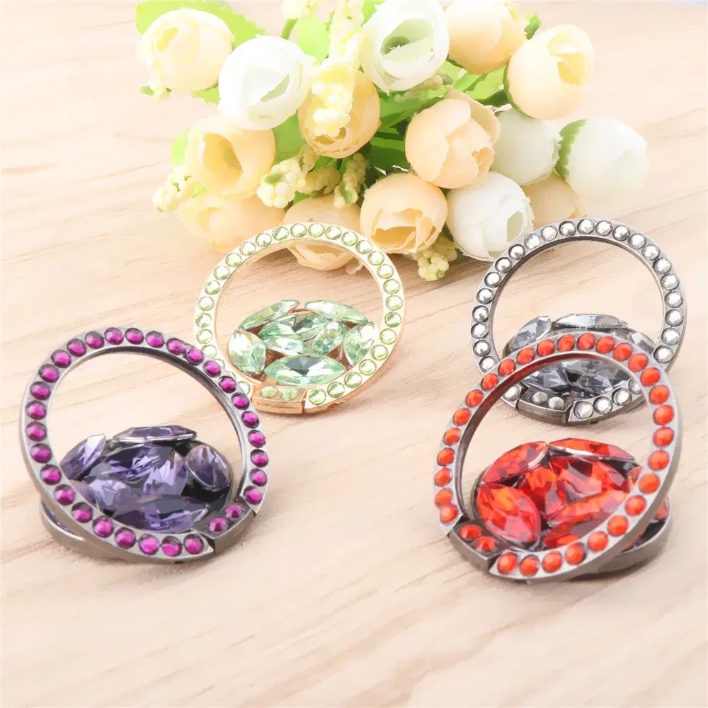 Color: GRAY - Universal Luxury Bling Diamond Phone Holder Foldable Portable Lazy Bracket Smartphone Finger Ring Stand Cartoon For iPhone11 XS