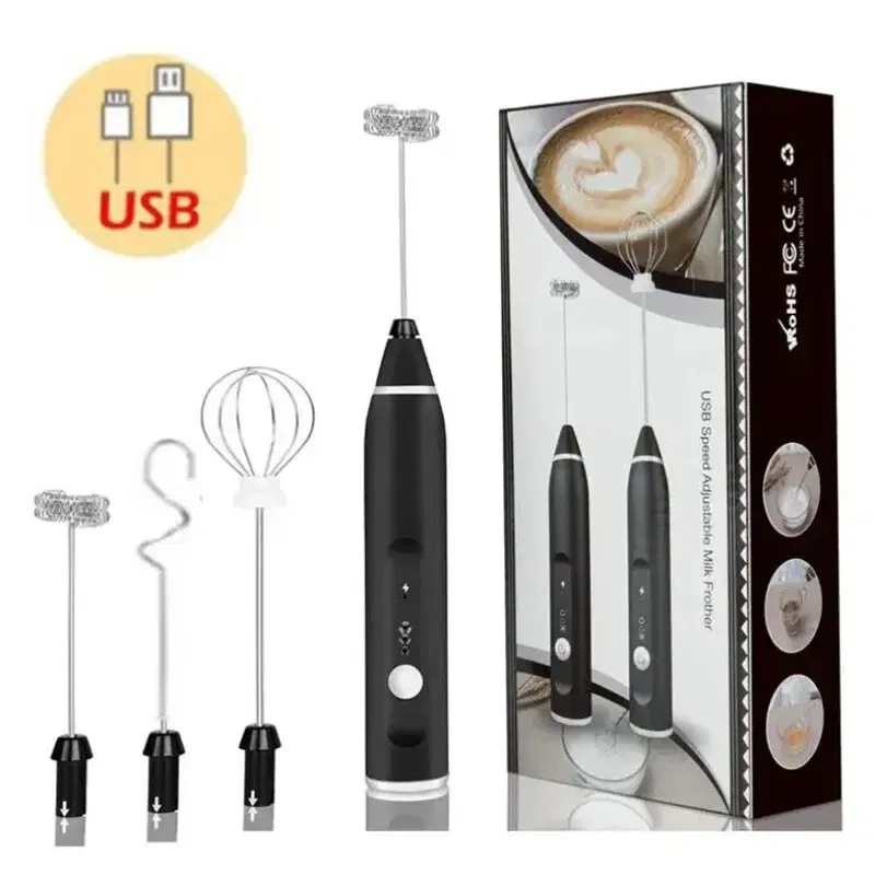 Color: black - Portable Electric Milk Frothers Handheld Blender USB Mini Coffee Maker Whisk Mixer Cappuccino Cream Egg Beater Food Blender