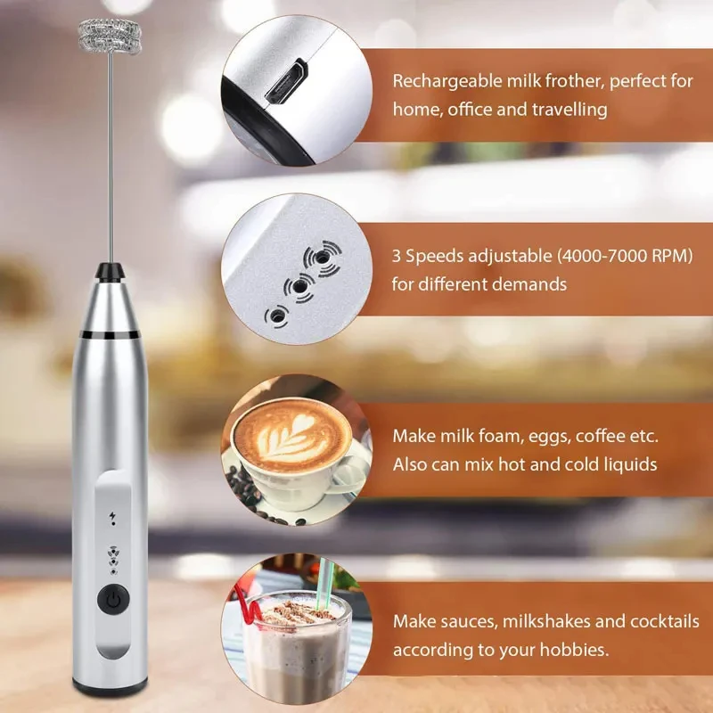 Color: black - Portable Electric Milk Frothers Handheld Blender USB Mini Coffee Maker Whisk Mixer Cappuccino Cream Egg Beater Food Blender