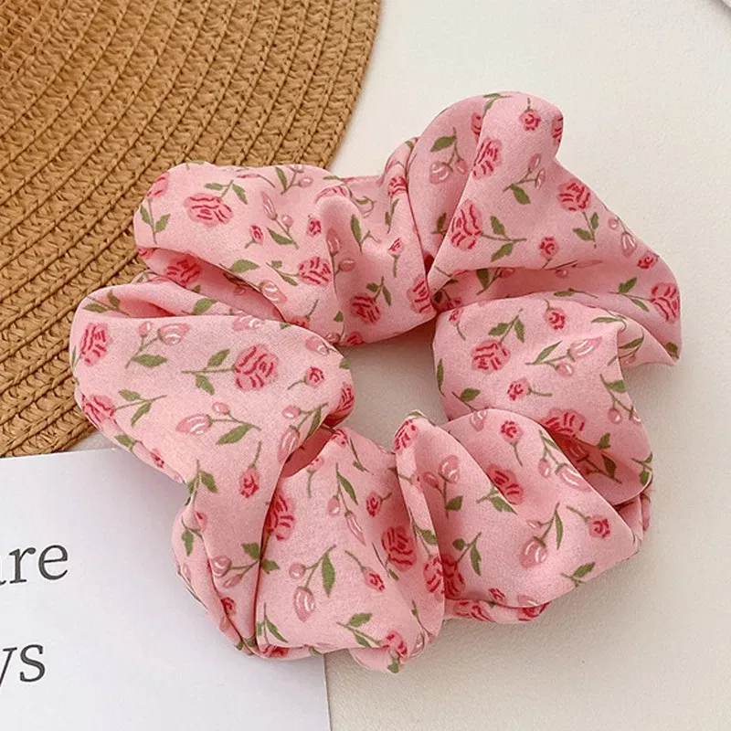 Color: Pink - Gentle Sweet Women Floral Hair Ties Scrunchies Tulip Rose Flower Hair Rope Summer Ponytail Holder Rubber Band Hair Accessories