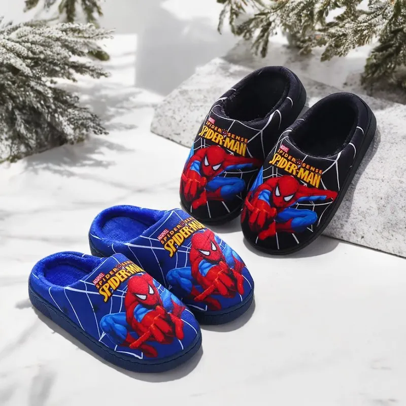 Color: Blue, Shoe Size: 11 - Children Cartoon Spider Print Cotton Slipper Soft Autumn Winter Warm Baby Boys Girl Indoor Home Bedroom Cotton Shoes Size 24-31