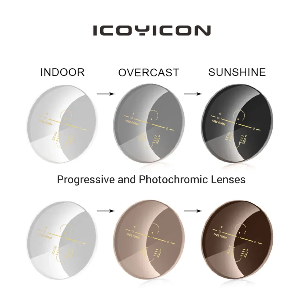 Lenses Color: Pink, Lens Index: 1.56 - Photochromic Free Form Progressive Optical Multifocal Prescription Lenses Fast and Deep Color Change Performance